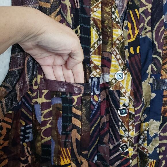 NADYA Art to Wear Reversible Patchwork Batik Vest M-L Whimsical. One Of A Kind - Picture 12 of 15